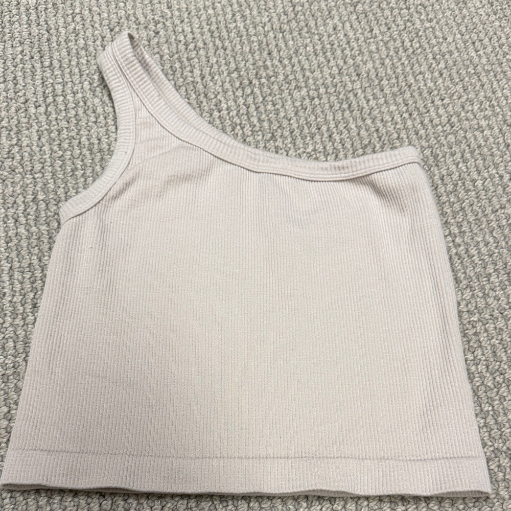 One-Shoulder Ribbed Tank Top, Size S/M